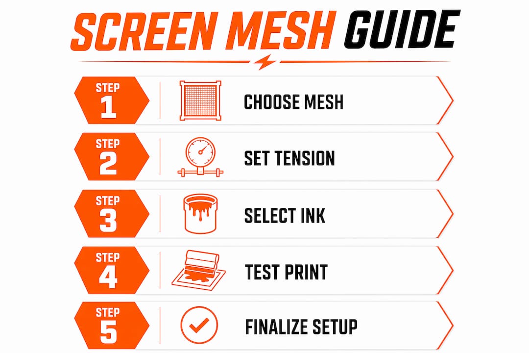 Infographic showing screen mesh printing steps