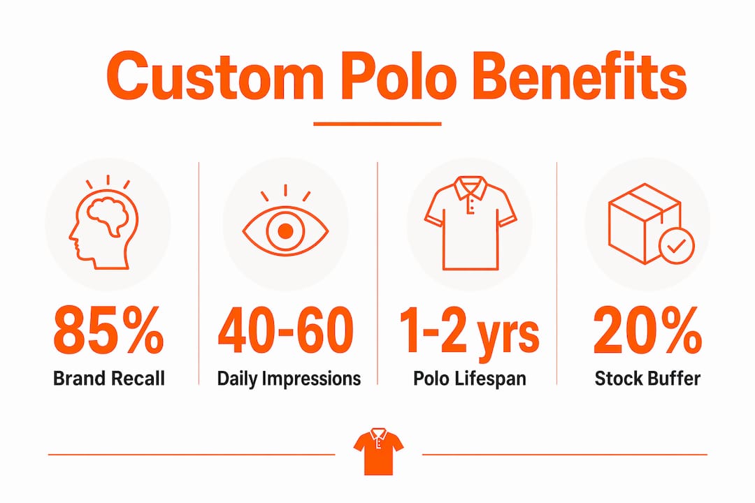 Infographic showing key statistics about custom polos