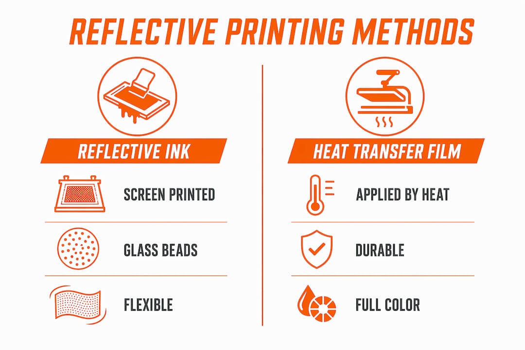 Infographic comparing reflective ink and heat transfer film