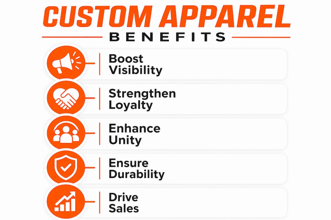 Infographic listing key benefits of custom apparel