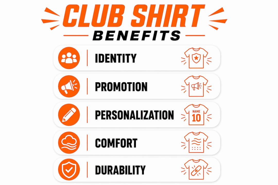Infographic showing benefits of custom club t-shirts