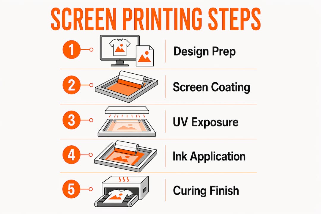 Infographic showing screen printing process steps