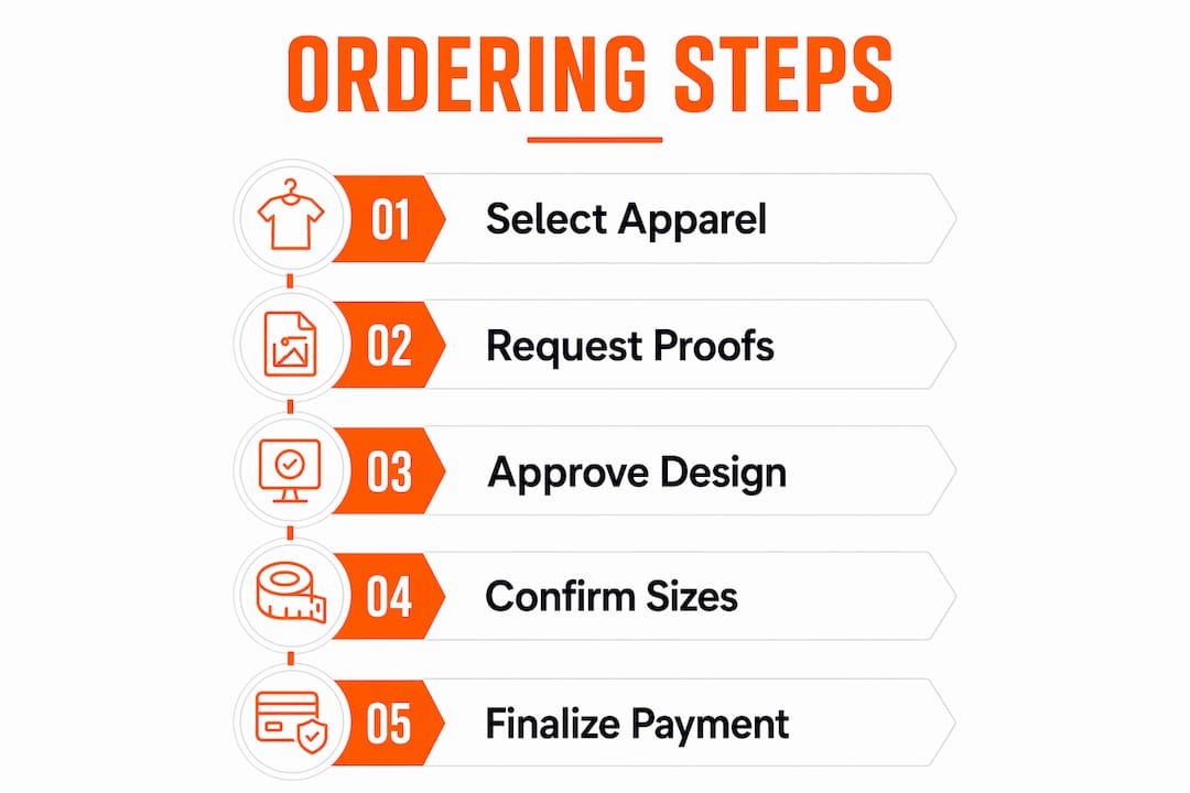 Infographic illustrating steps to order custom uniforms