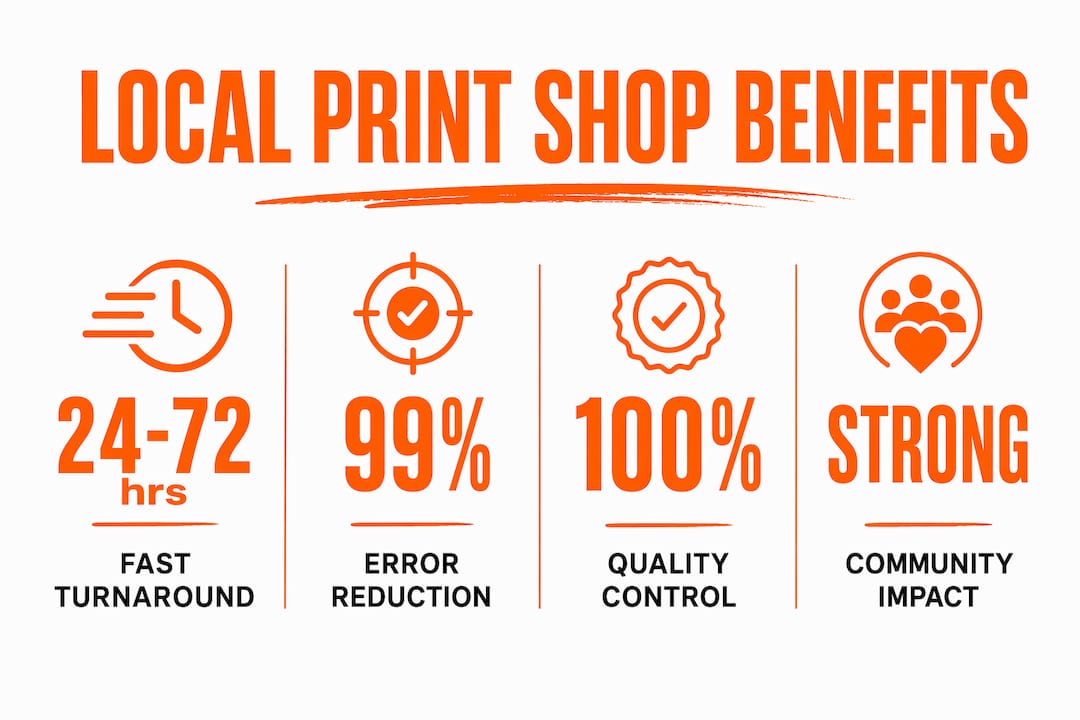 Infographic showing key benefits of local print shops