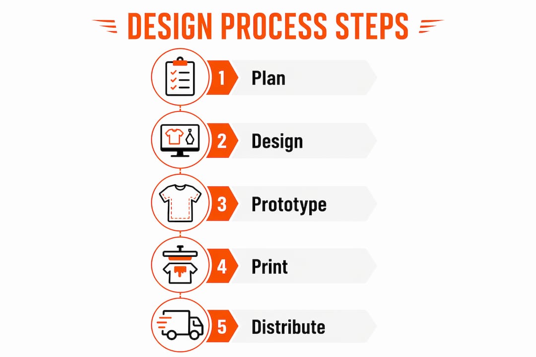 Infographic showing nonprofit shirt design process steps