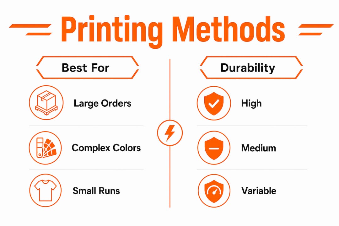 Infographic comparing printing methods for event t-shirts