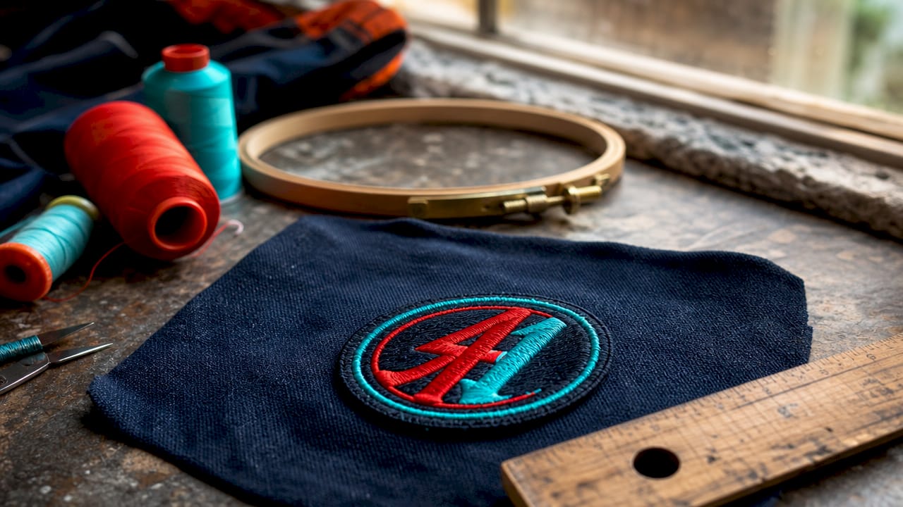 Close-up embroidered custom logo patch