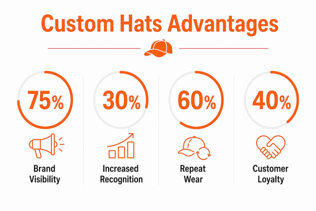 Infographic showing key benefits of custom hats for branding