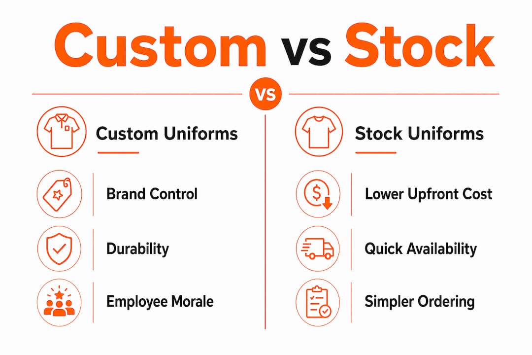 Infographic comparing custom and stock uniforms
