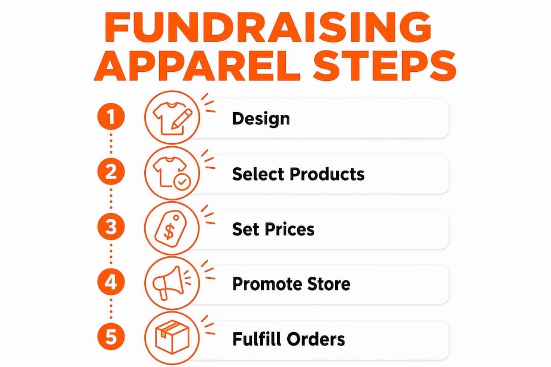 Infographic showing fundraising apparel store process steps