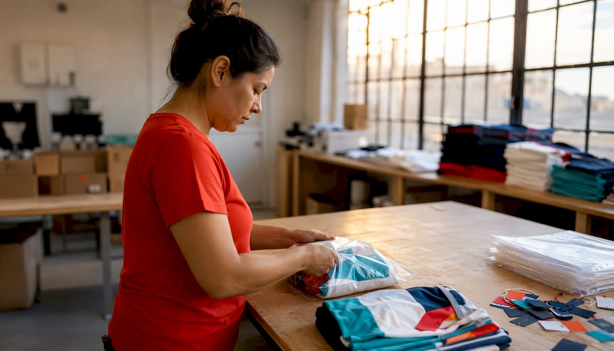 Hands folding and packaging apparel