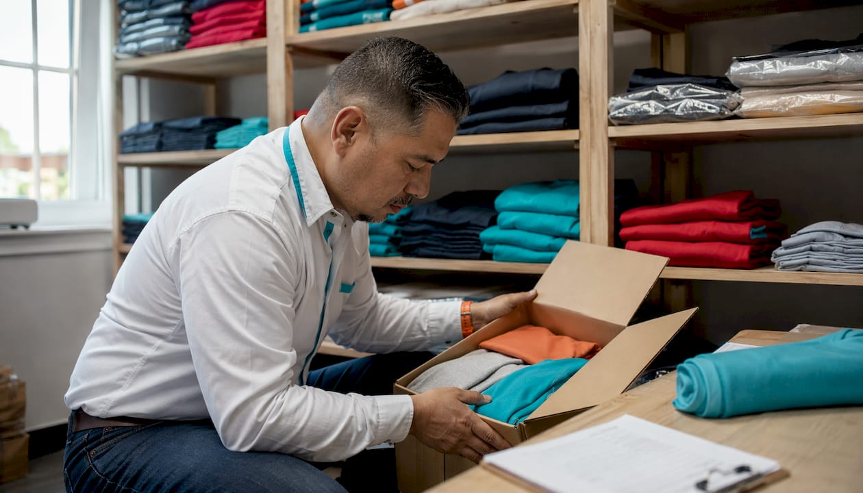 Business owner checking inventory stockroom