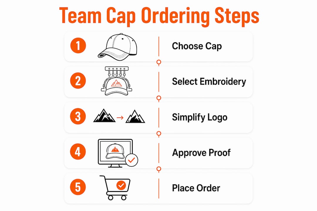 Infographic showing team cap ordering steps