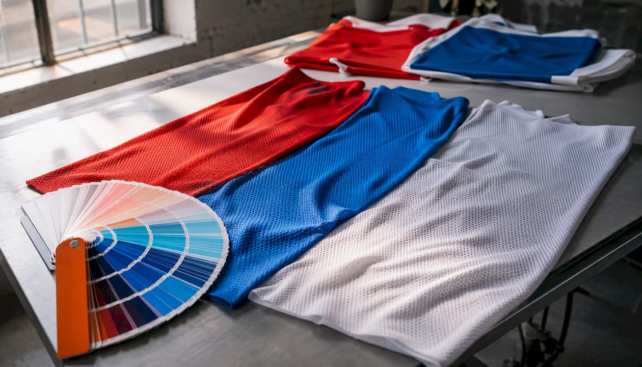 Close-up of basketball jersey fabric samples