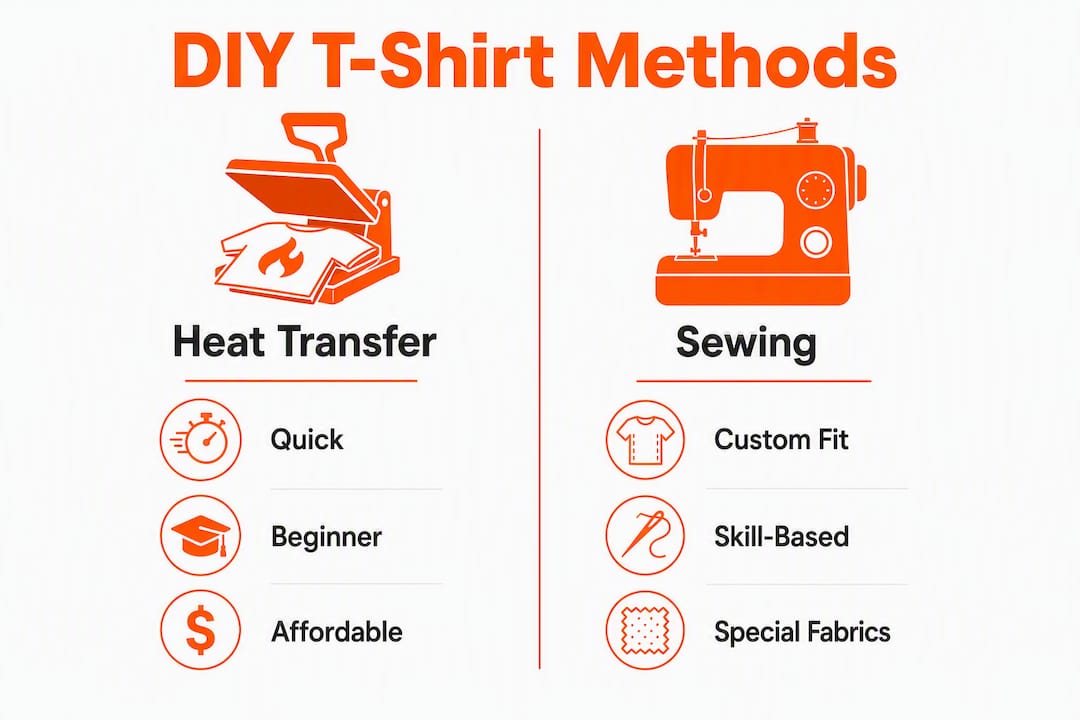 Infographic comparing heat transfer and sewing methods