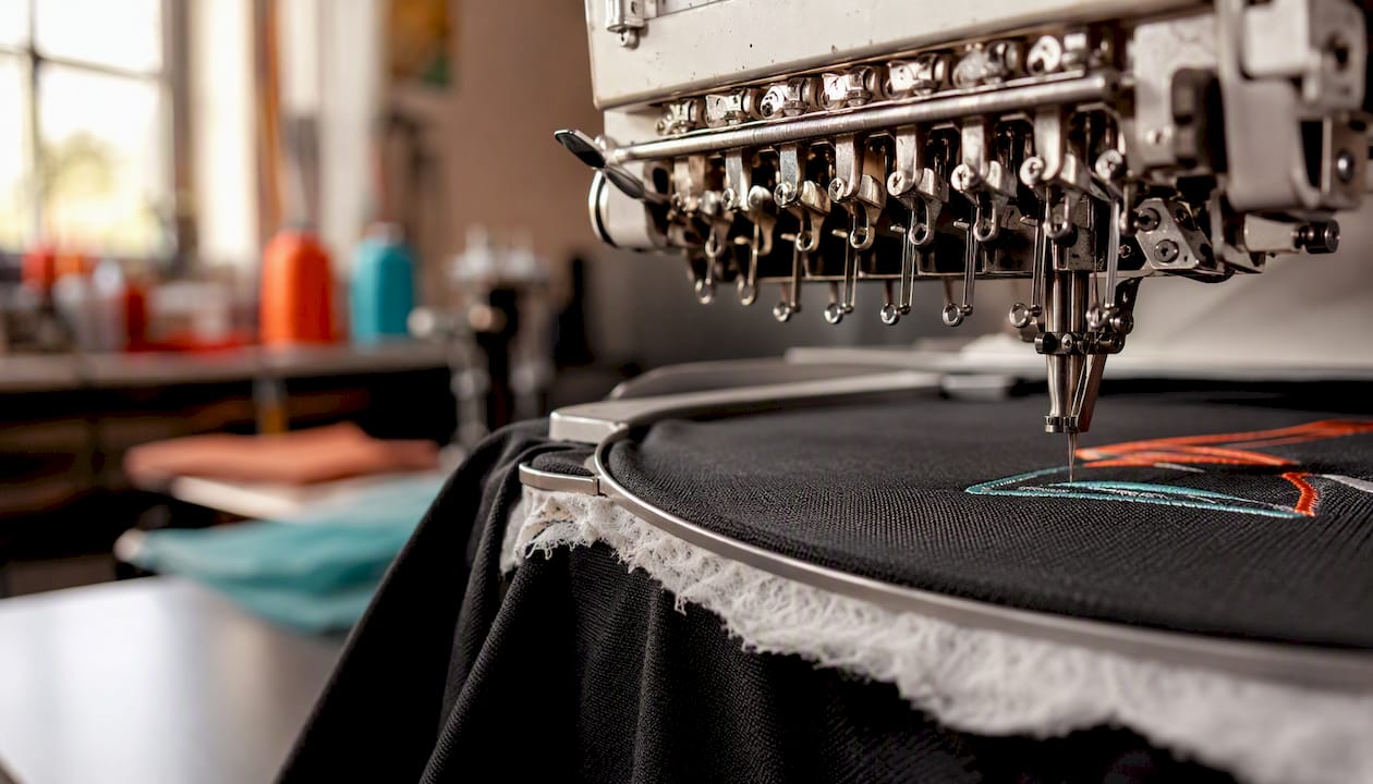 Close-up of cut-away stabilizer under embroidery