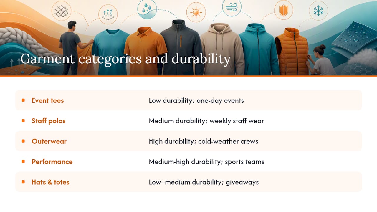Comparison of garment categories by durability and use case