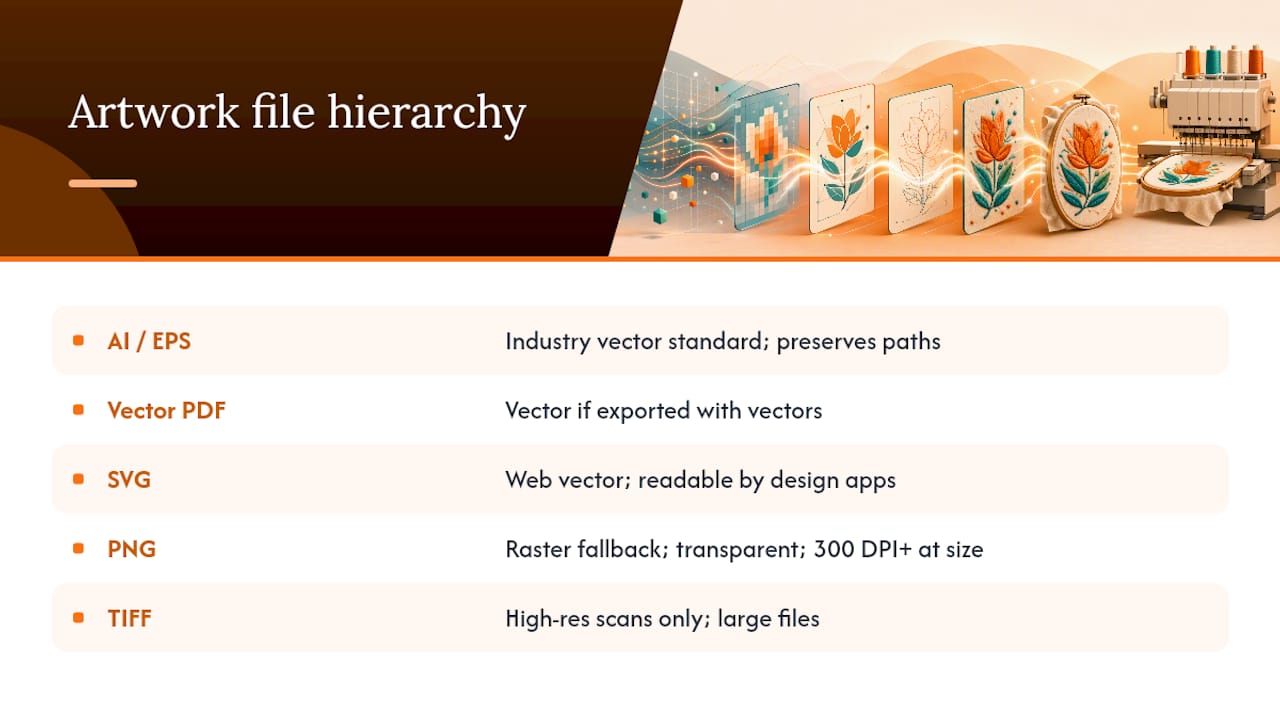 Diagram of embroidery artwork file formats hierarchy