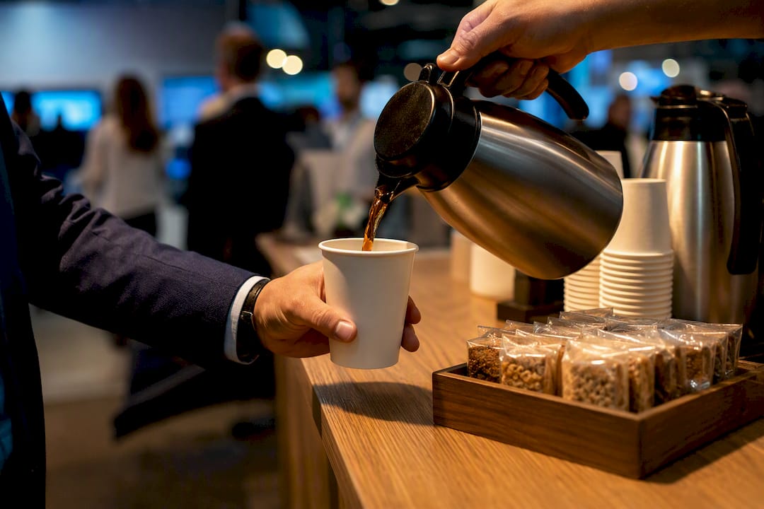 Coffee being served at trade show booth
