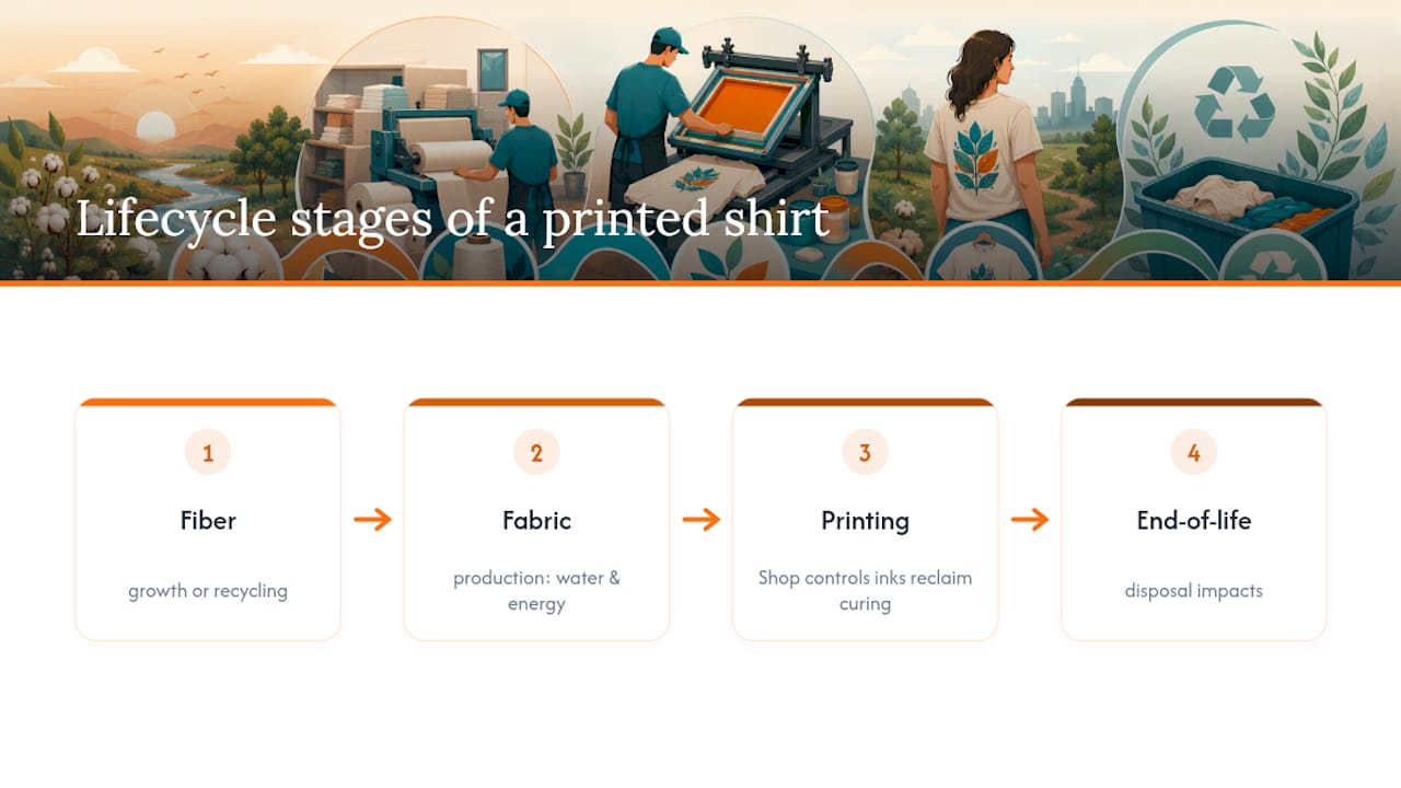 Four-stage printed garment lifecycle diagram