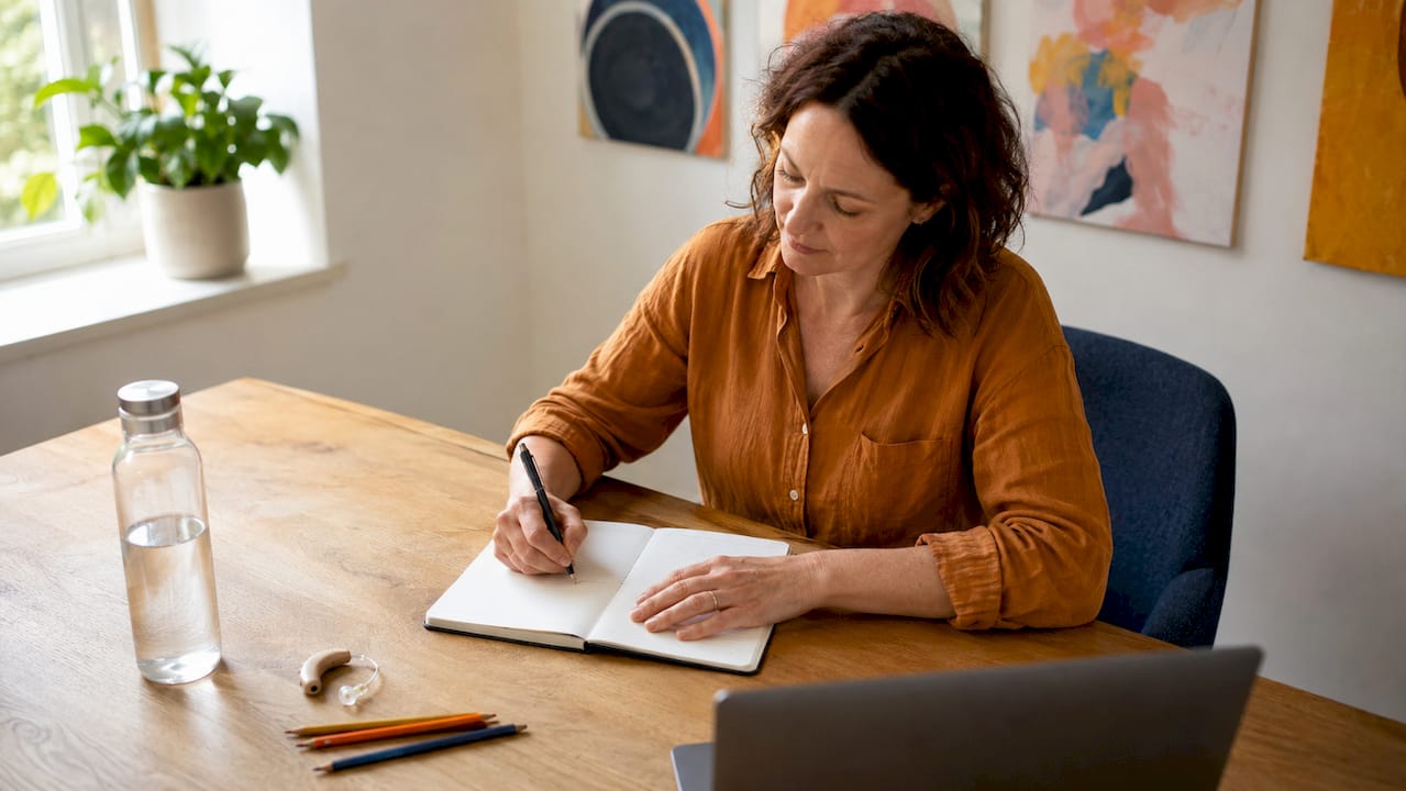 Vrouw houdt thuis haar gehoorproblemen bij