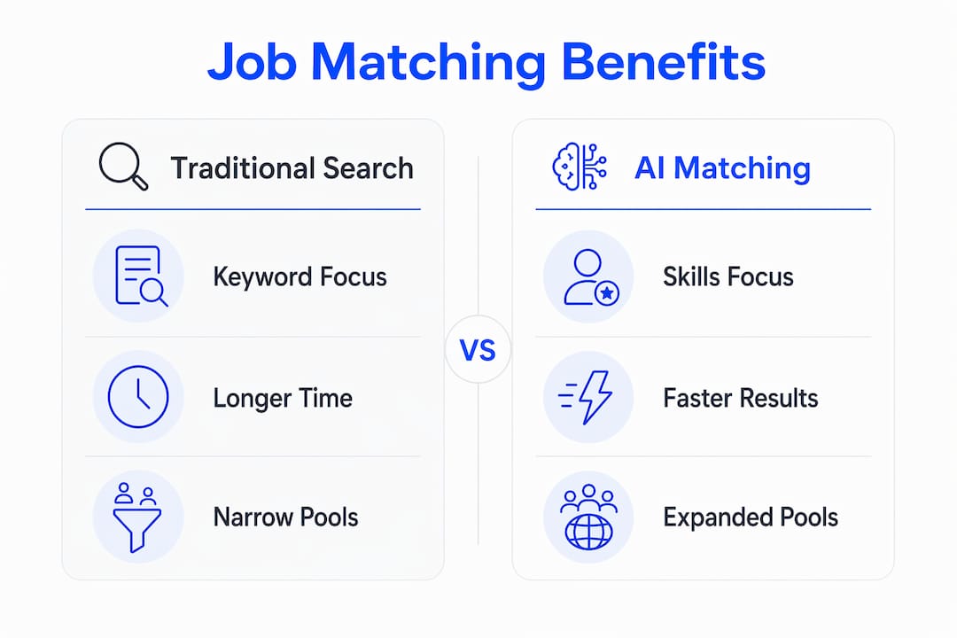 Infographic comparing traditional job search with AI matching