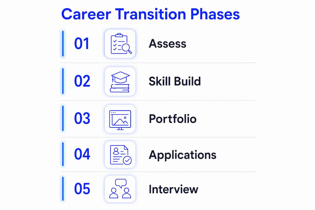 Infographic of career transition phases flowchart