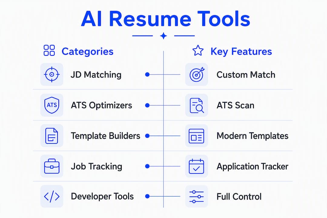 Infographic comparing AI resume tool categories and features