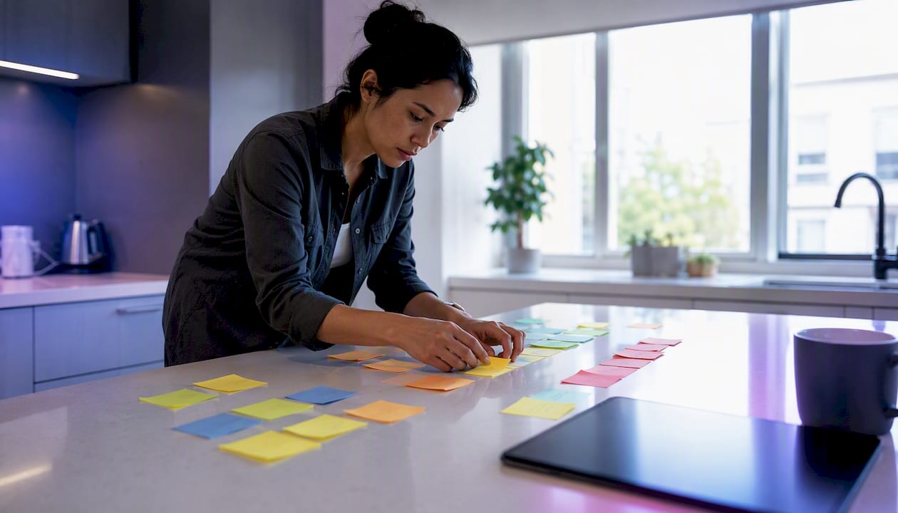 Person arranging skill cards for gap analysis