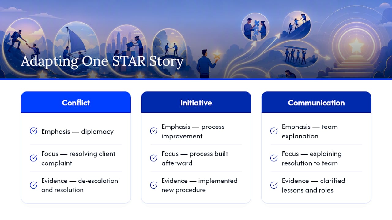 One STAR story adapted for three interview questions