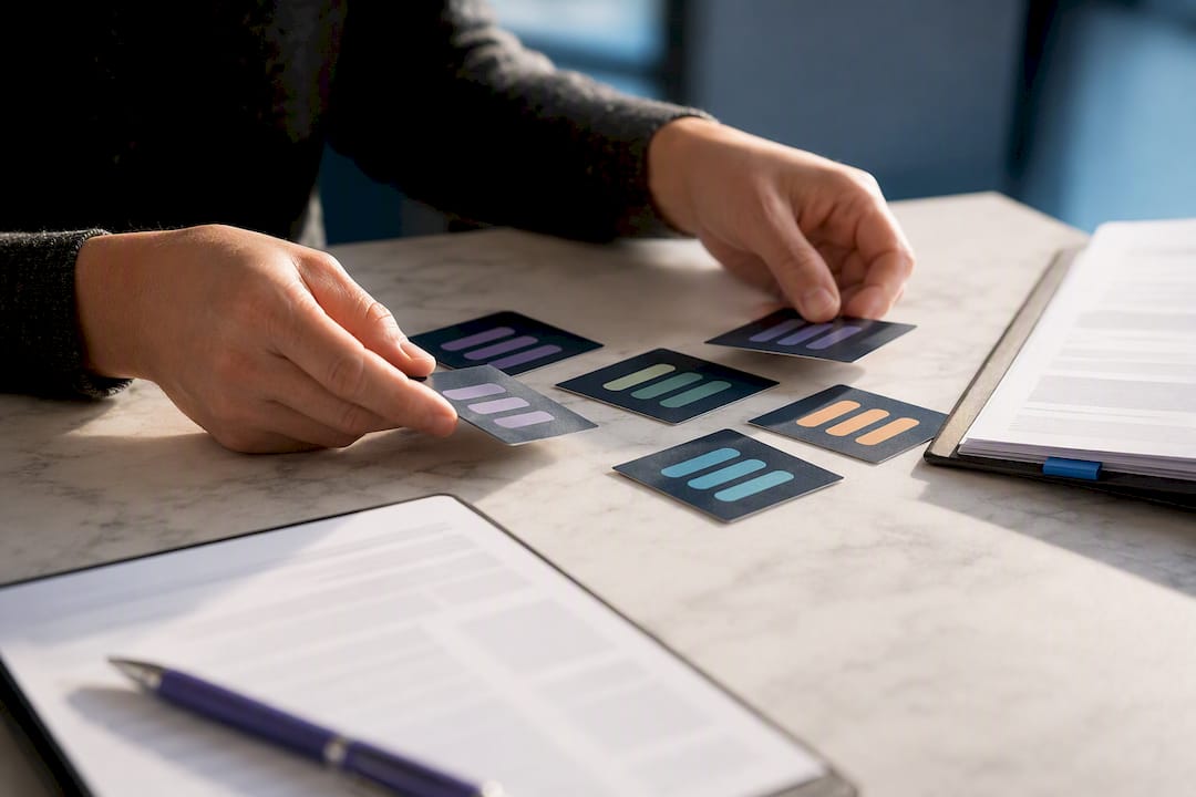 Hands sorting resume keyword clusters