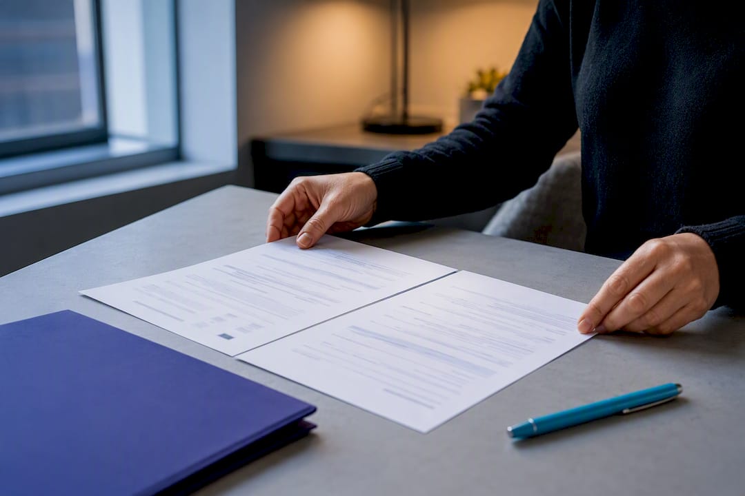 Two-page resume pages aligned on worktable
