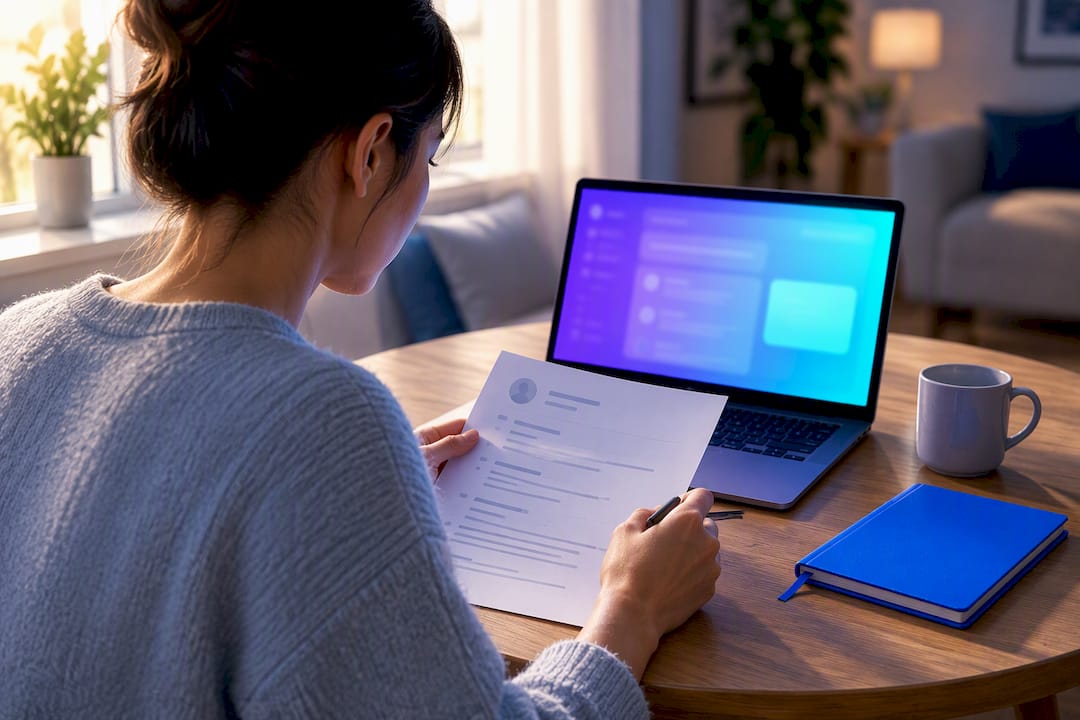 Job seeker reviewing resume with AI assistance