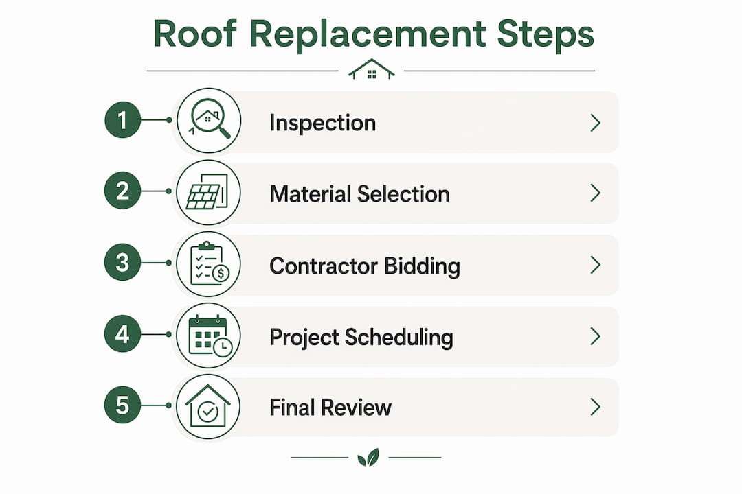 Infographic illustrating steps for roof replacement planning