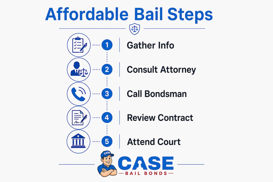 Infographic illustrating five steps to affordable bail bond
