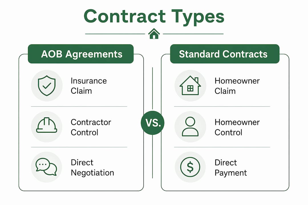 Infographic comparing AOB and standard roofing contracts