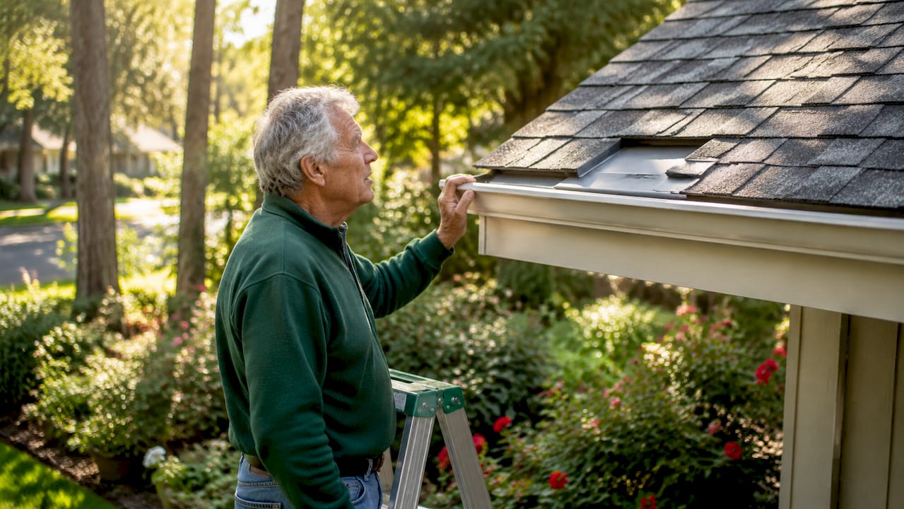Close-up of roof flashing repair on shingles