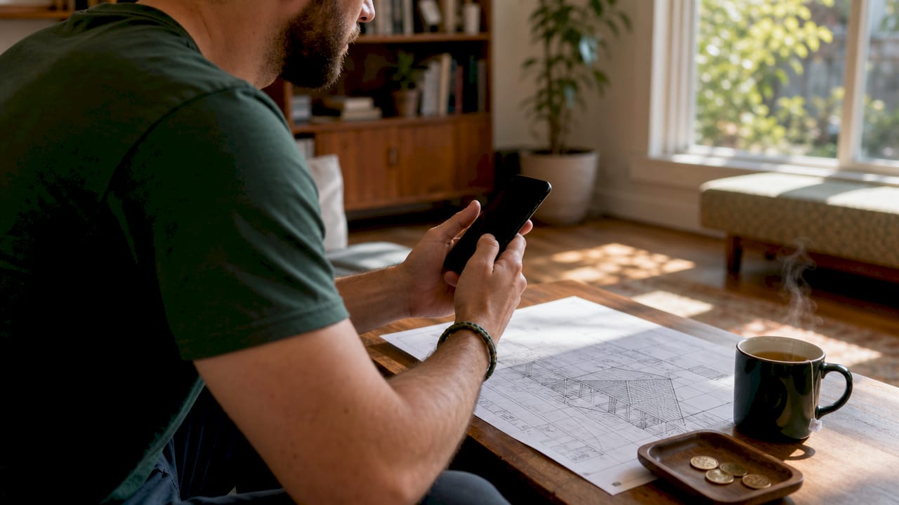Hands making phone call in home office