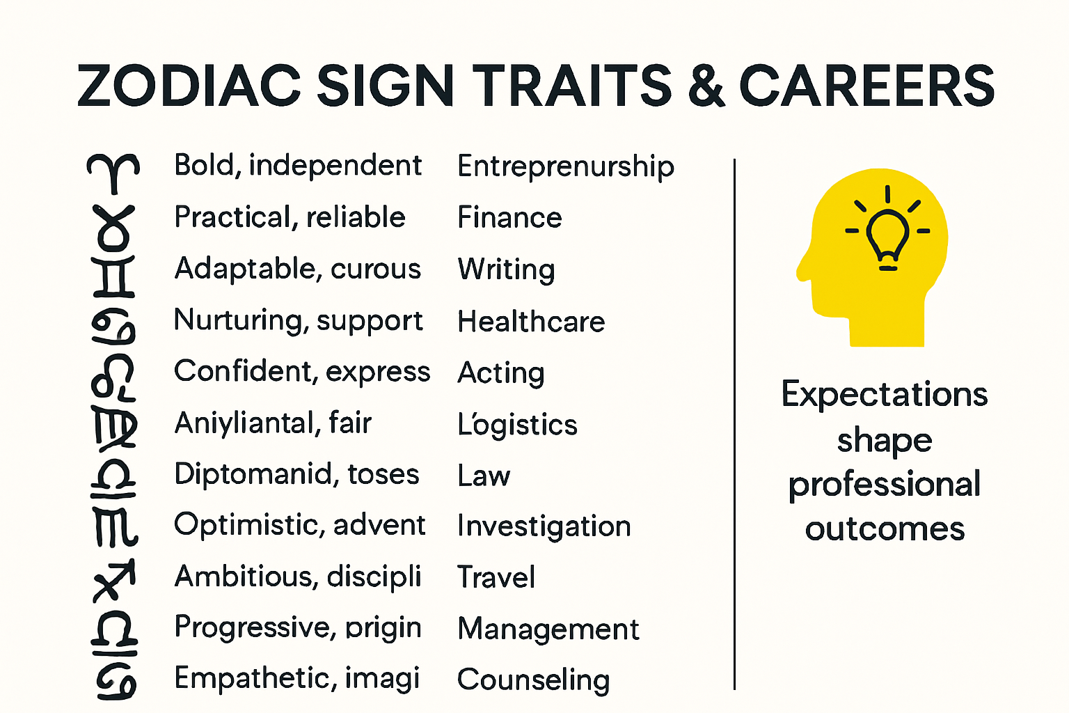 Infographic matching zodiac signs to career strengths