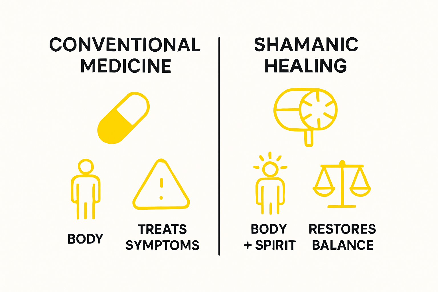 Infographic comparing shamanic healing and conventional medicine