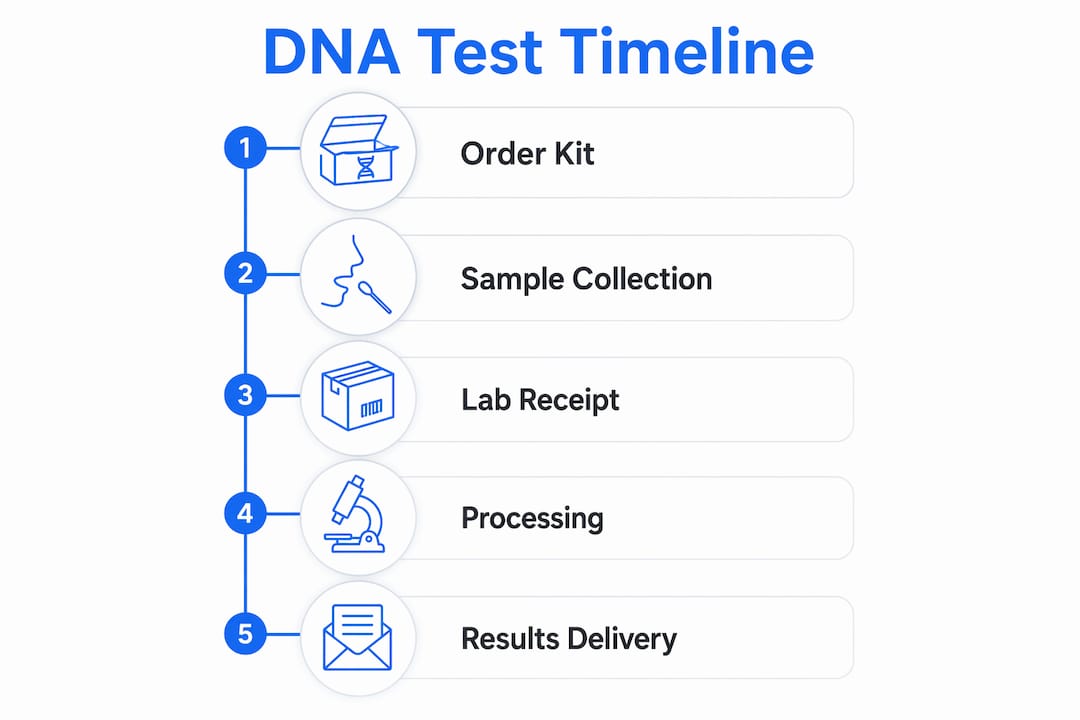 Infographic showing DNA test result timeline steps