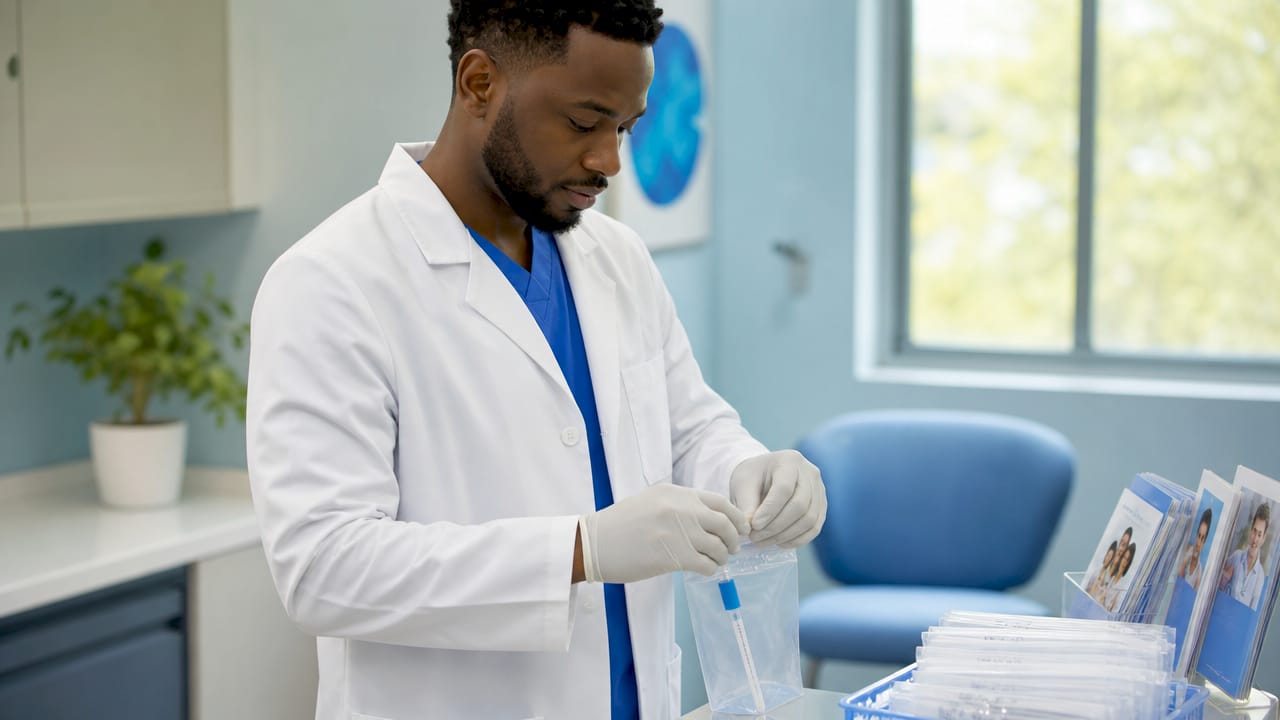 Technician sealing legal DNA test sample in lab