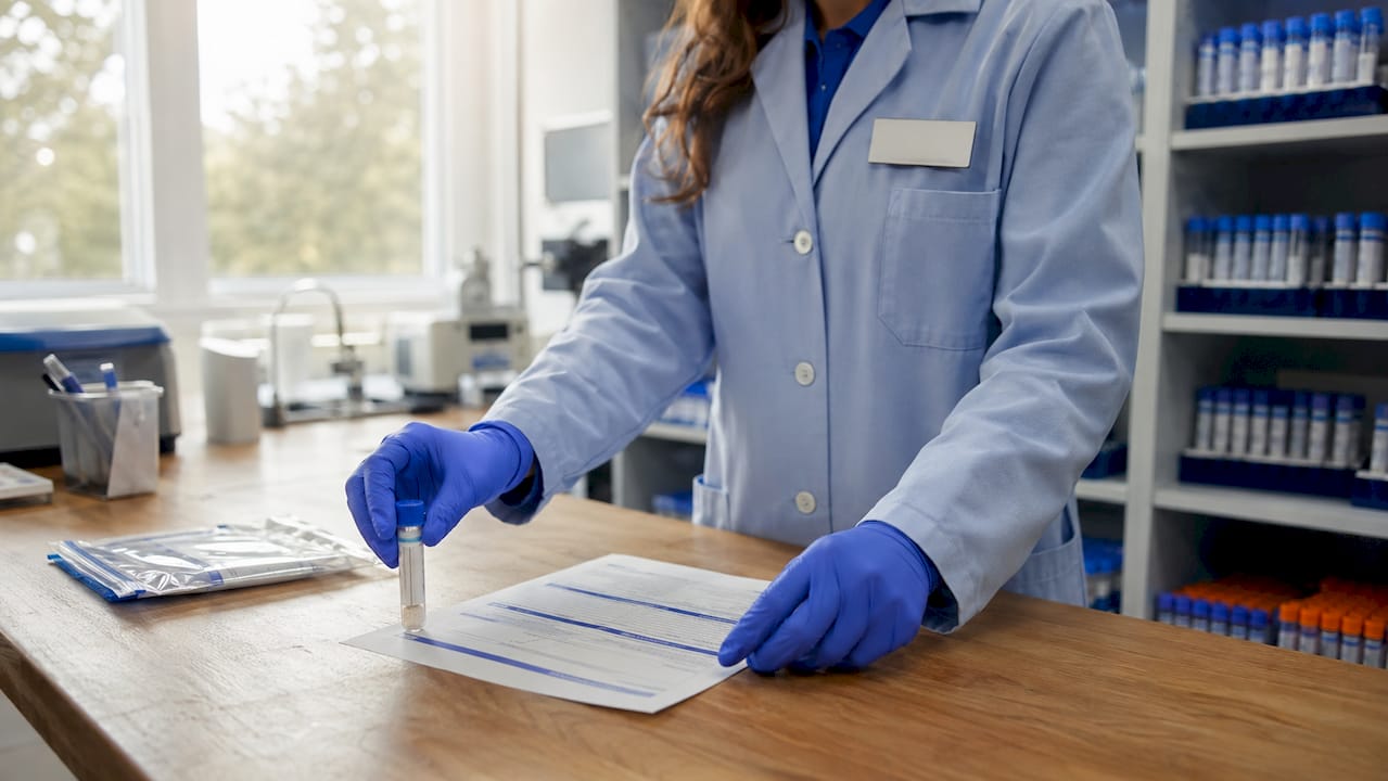 Laboratory technician handling DNA test samples
