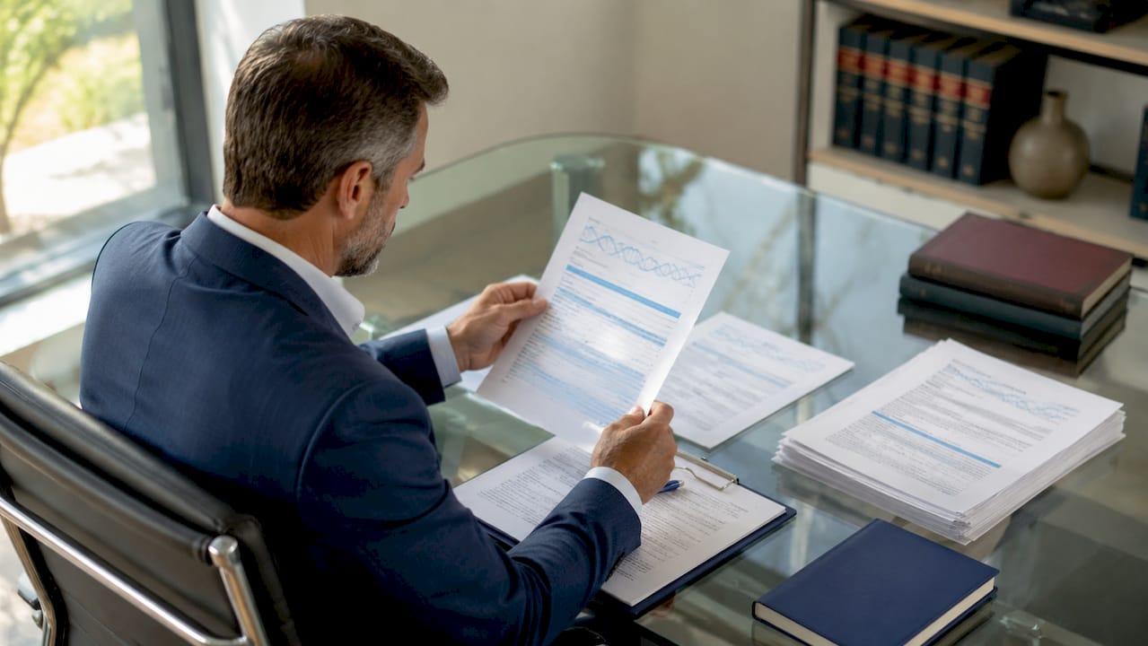 Legal professional reviewing DNA paternity documents