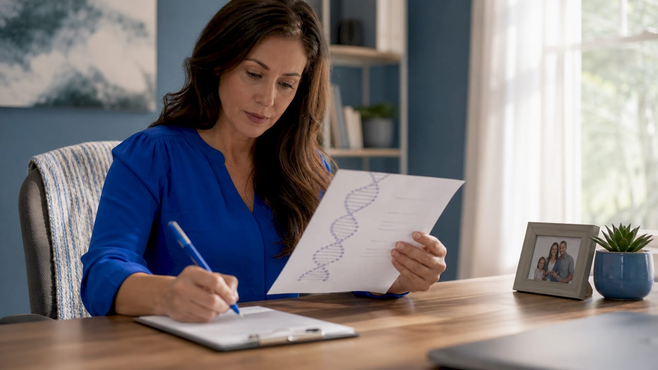 Genetic counselor reviewing paternity test report