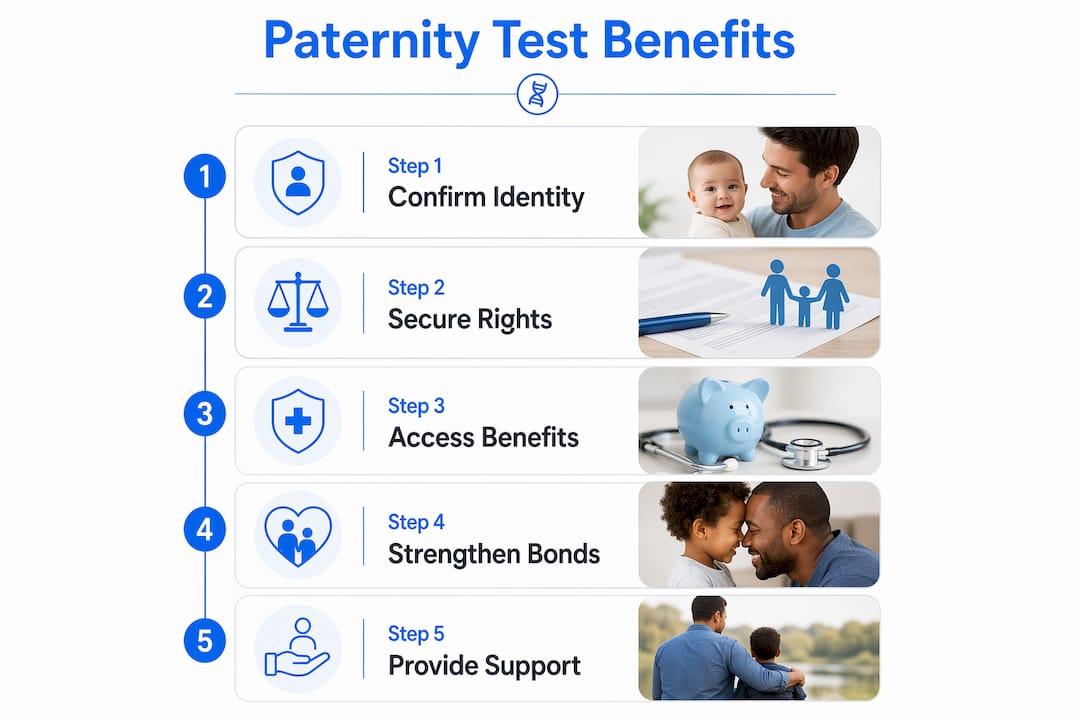 Infographic outlining key paternity test benefits