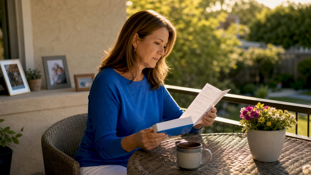 Woman preparing paternity test kit at home desk