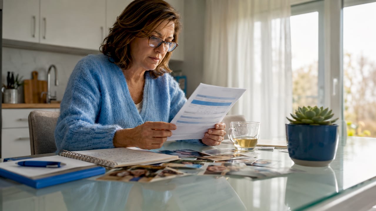 Person reviewing a paternity test report at home desk