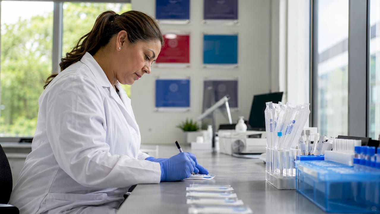 Lab technician preparing paternity test samples
