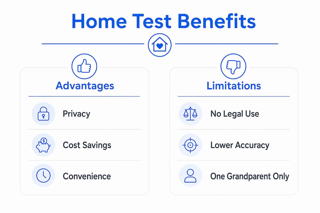Infographic showing grandparentage home test pros and cons